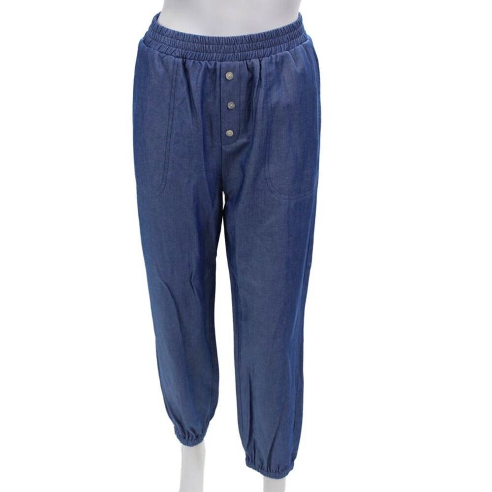 Muze Womens Pull On Button Up High Rise Harem Pants Blue Size Large